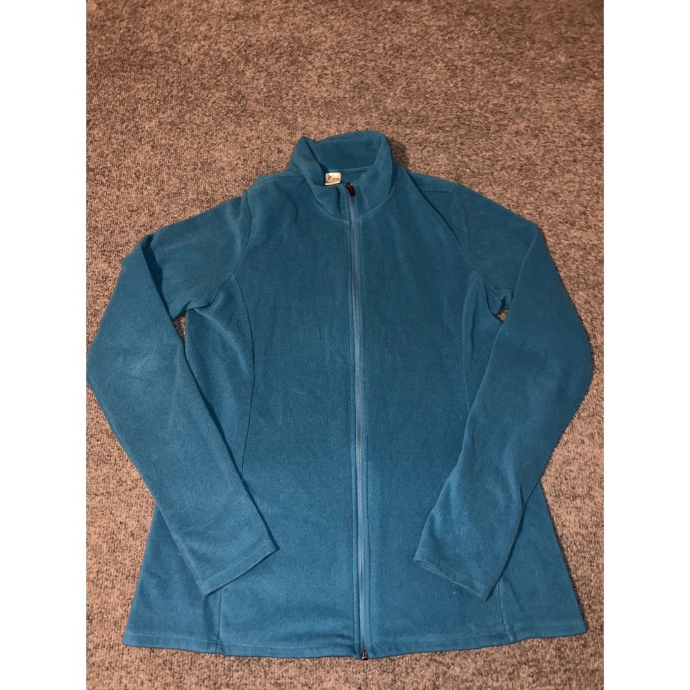Old Navy Active Women M Tall Teal Blue Full Zip Fleece Jacket MockNeck Thumbhole